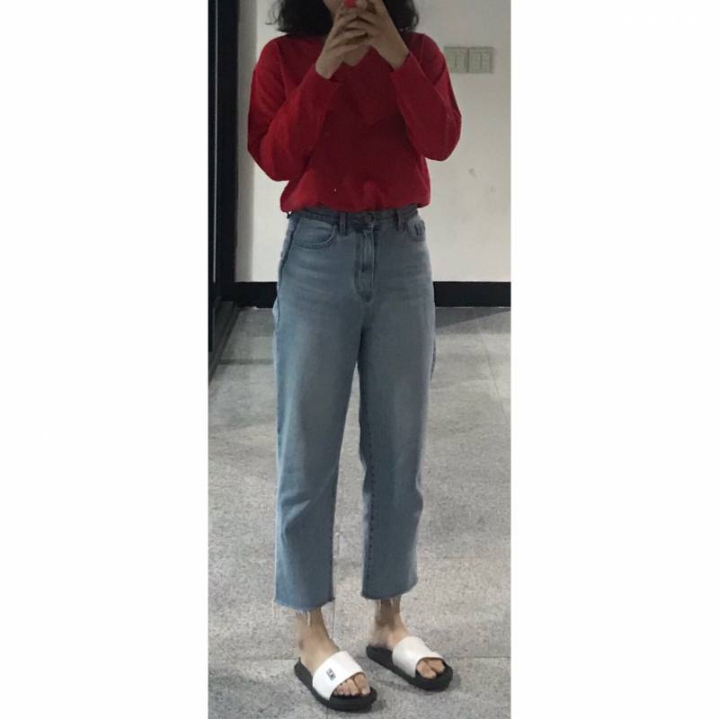 🍏택배비포함🥰빨간 니트/연청바지m 상하의 세트🍏 | 인스티즈