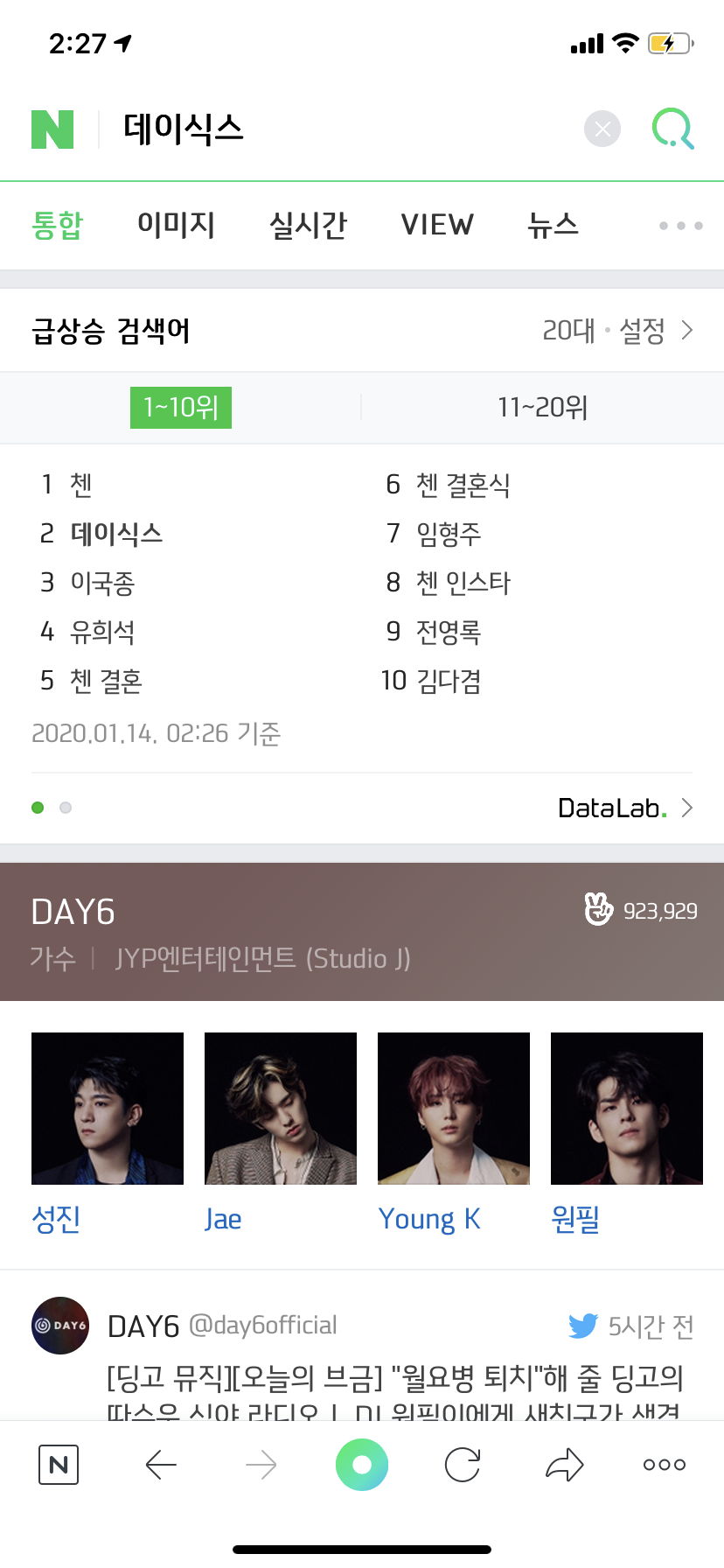 뭐야 데이식스 실검 2위야??? | 인스티즈