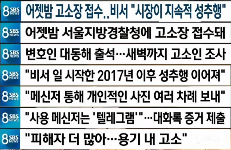"박원순, 지속적 성추행…대화록 제출" 비서 고소장 | 인스티즈
