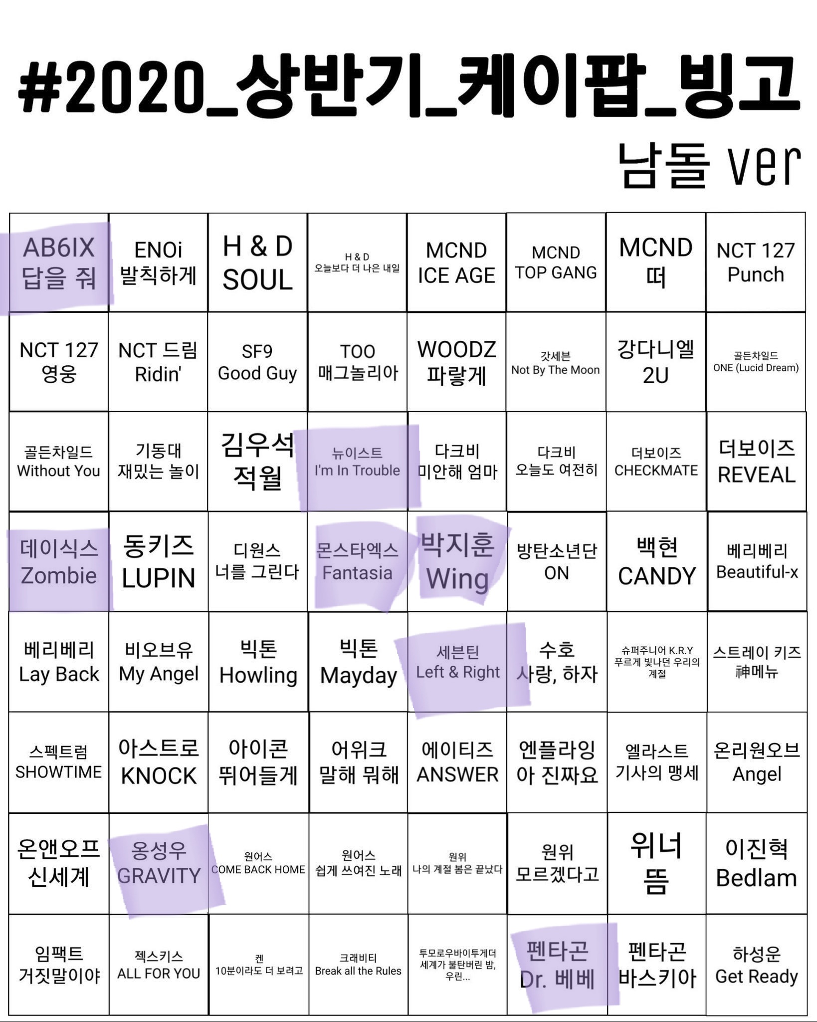 남돌 여돌 다 0빙고.. ㅋㅋㅋㅋㅋㅋㅋㅋ | 인스티즈