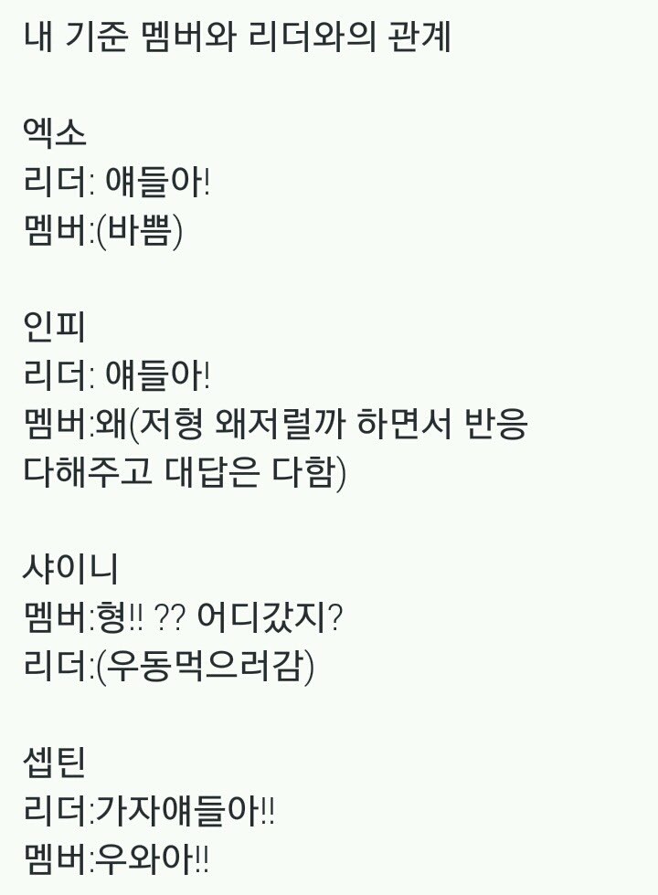 각 그룹별 멤버와 리더 관계래 ㅋㅋㅋㅋㅋ | 인스티즈