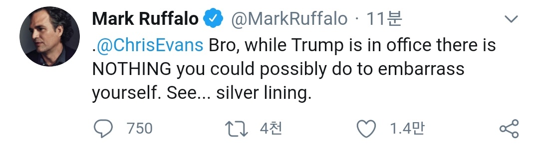 마크 러팔로(헐크 배우) 크리스에반스한테 직멘쏜거 웃겨죽음 | 인스티즈