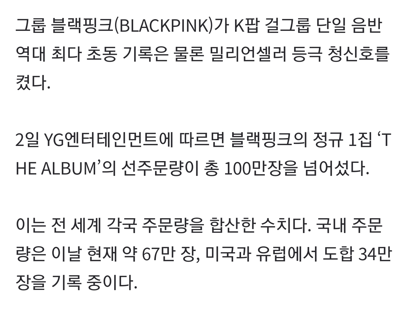 '컴백 D-DAY' 블랙핑크, 첫 정규앨범 선주문량 100만장 돌파 [공식] | 인스티즈
