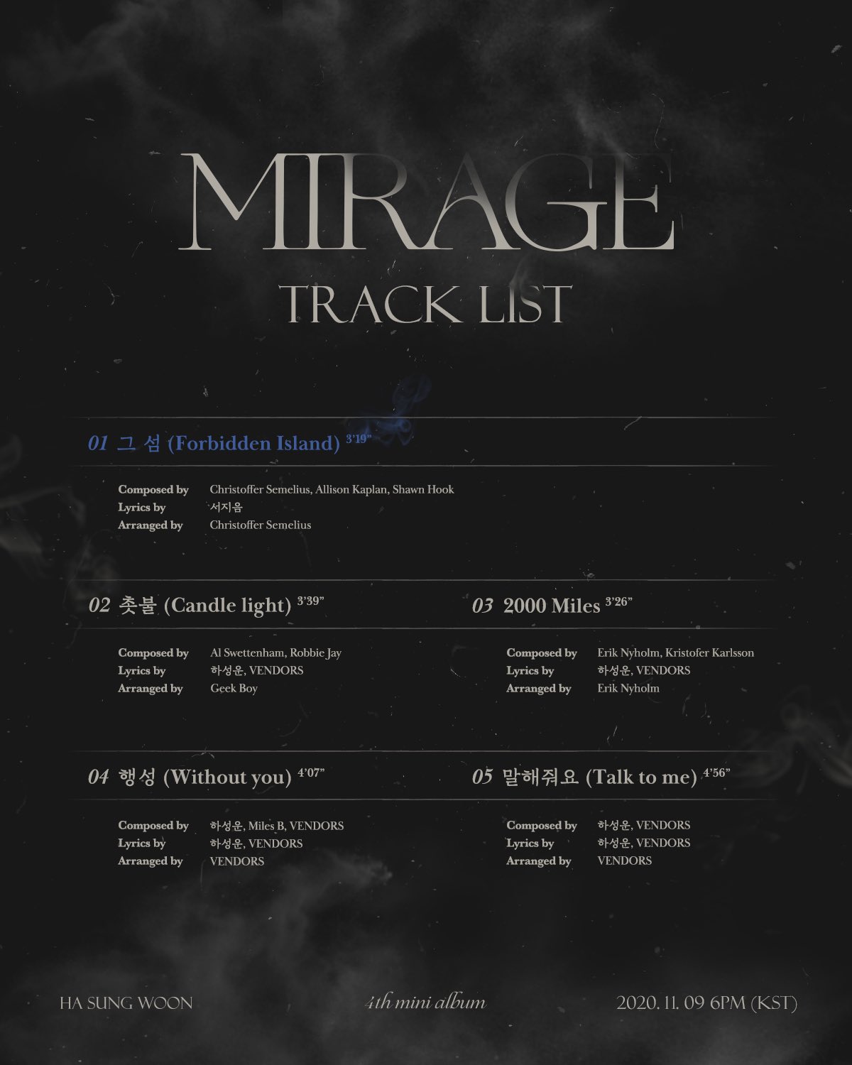 [정보/소식] 4th MINI ALBUM 'MIRAGE' TRACK LIST☁️ | 인스티즈