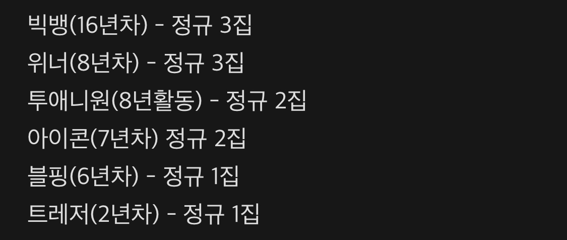 [정보/소식] YG가수 정규앨범 발매현황 | 인스티즈