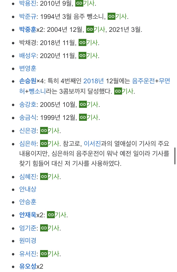 [마플] 연예인 음주운전 리스트 | 인스티즈