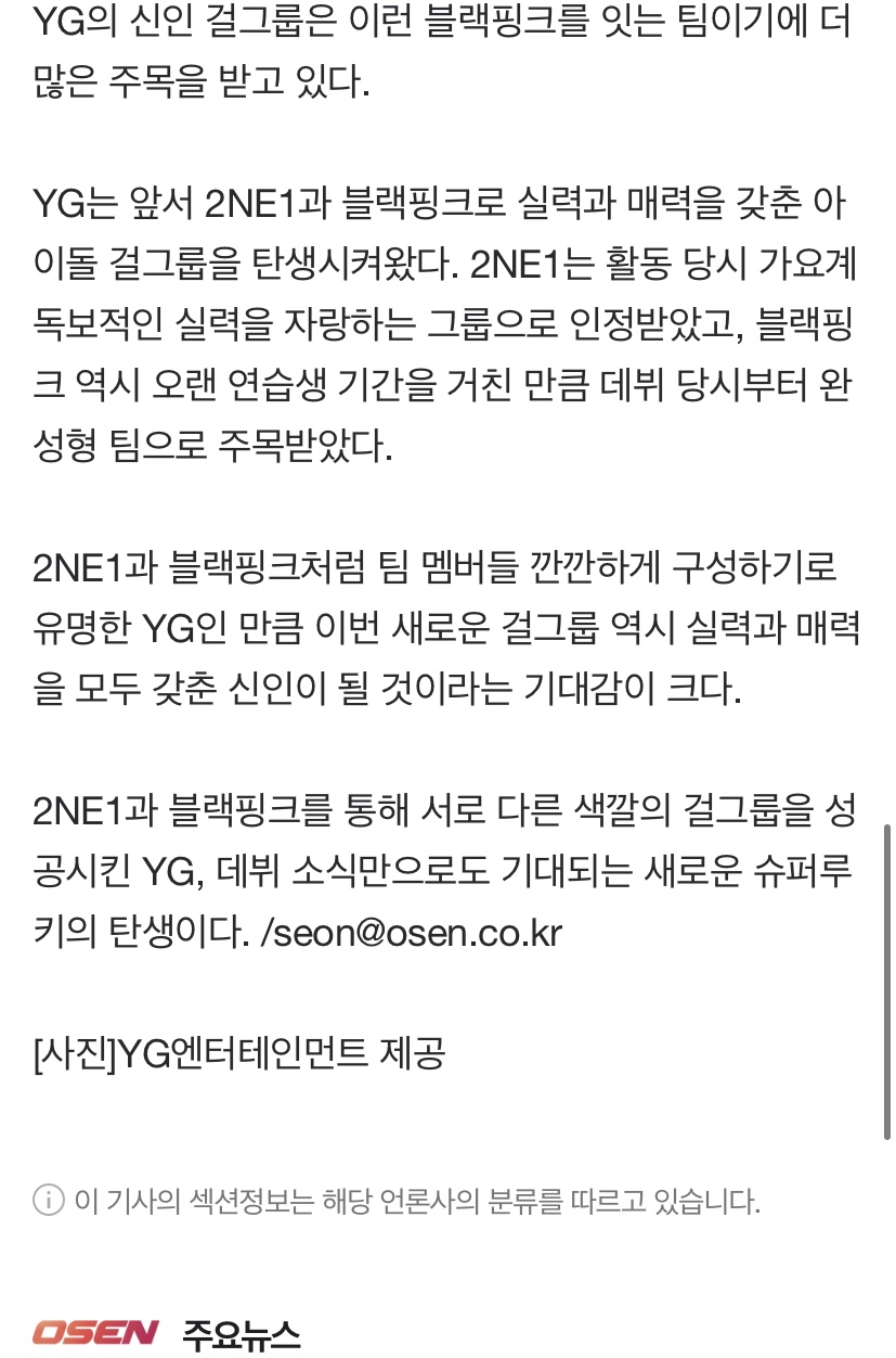 [정보/소식] YG 새 걸그룹, 올 하반기 올킬할 슈퍼루키의 탄생(종합) | 인스티즈