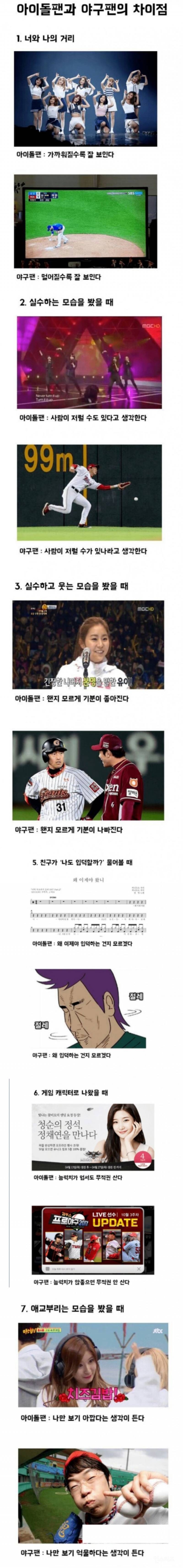 아이돌 팬과 야구 팬의 차이.jpg | 인스티즈