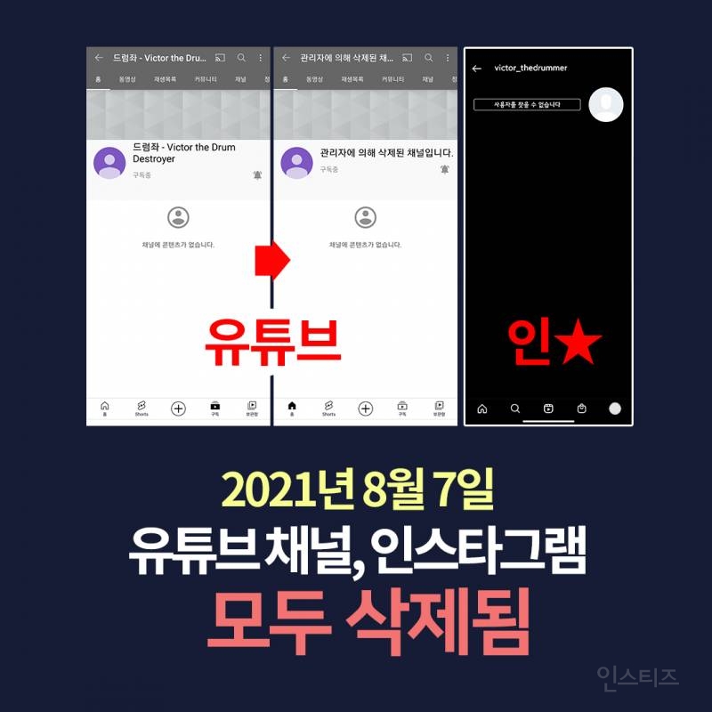 50만 유튜브 채널 및 SNS 전부 삭제 당한 드럼좌 상황!!! | 인스티즈