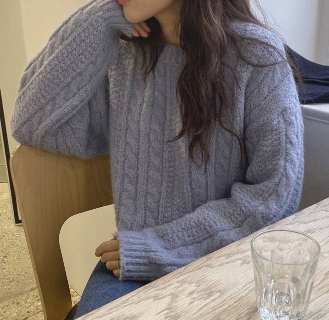 언더비 자체제작 꽈배기 니트 popi knit 에어리블루 | 인스티즈