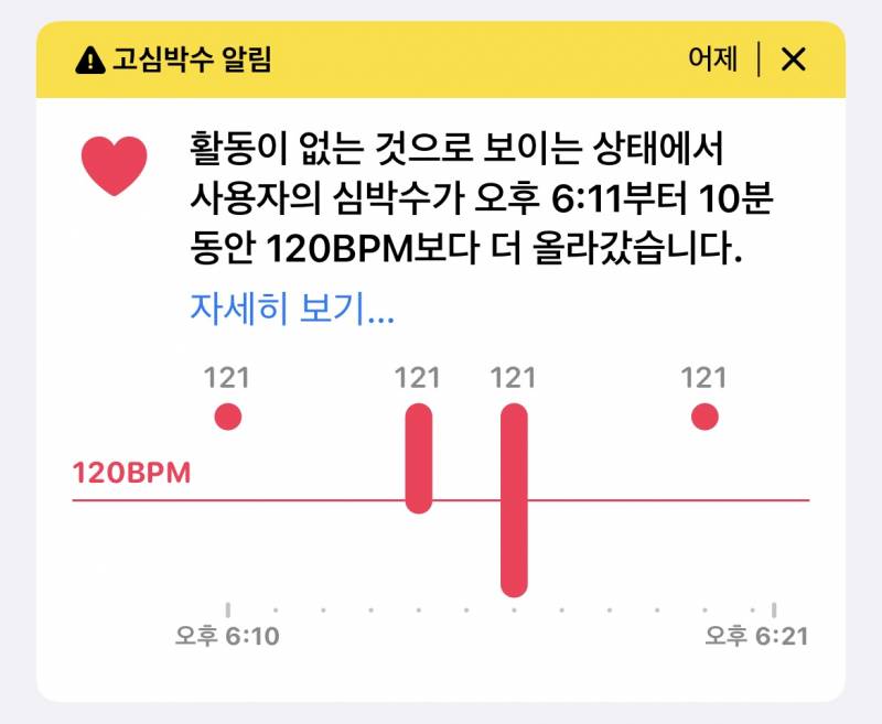 나 백신 3차 맞고 가만히 쉬고있는데 고심박수 알림 왔었음 | 인스티즈