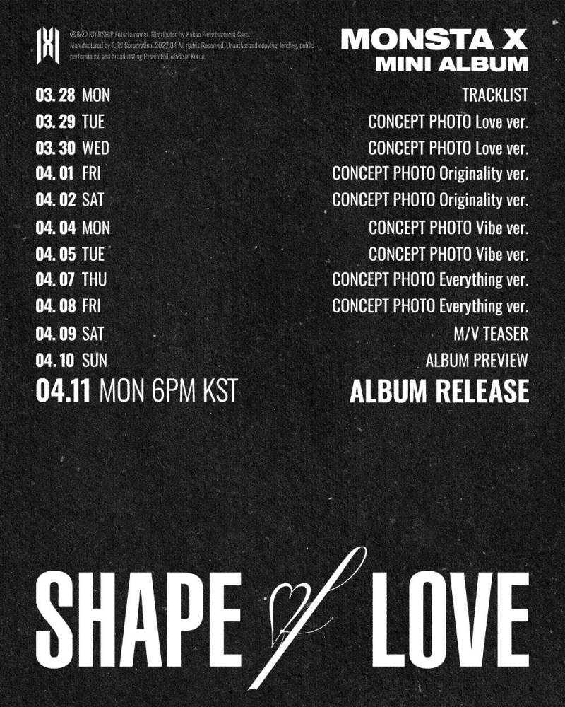 28일(월), 몬스타엑스 SHAPE OF LOVE tracklist | 인스티즈