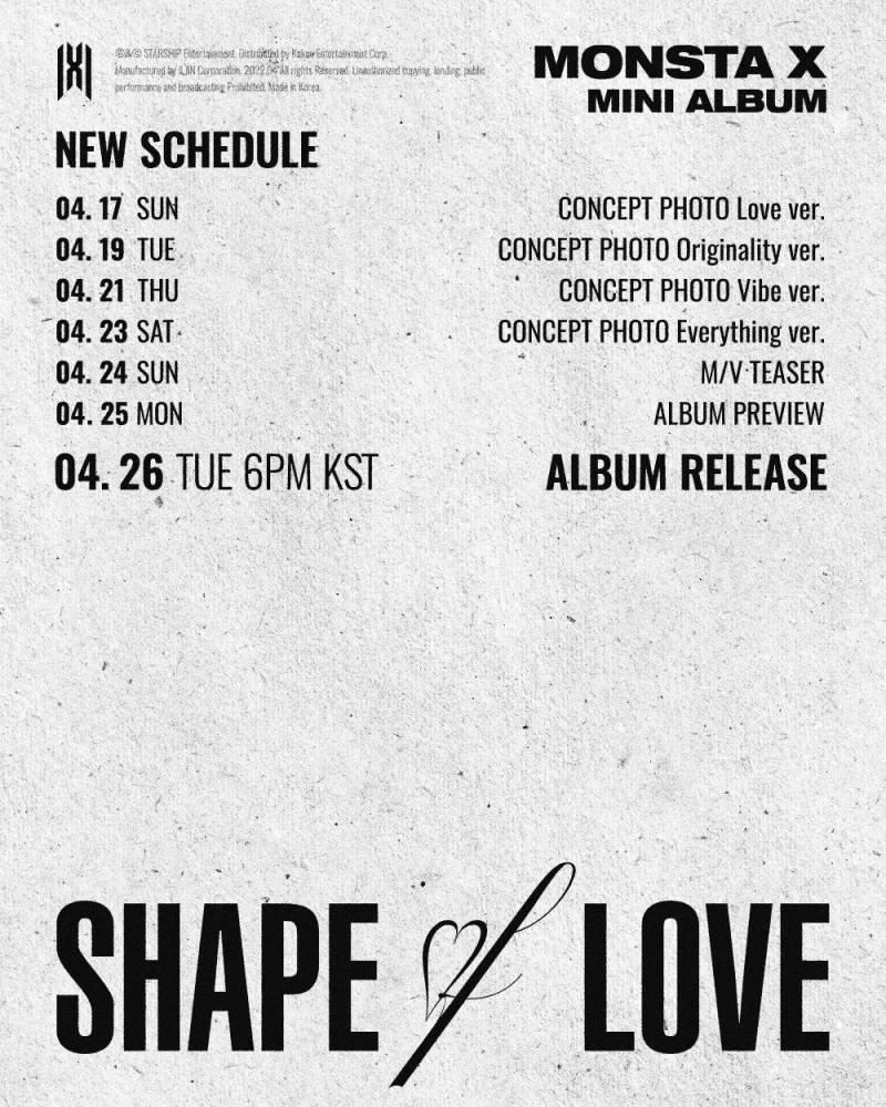19일(화), 몬스타엑스 Mini Album 'SHAPE of LOVE' CONCEPT PHOTO Originality ver | 인스티즈