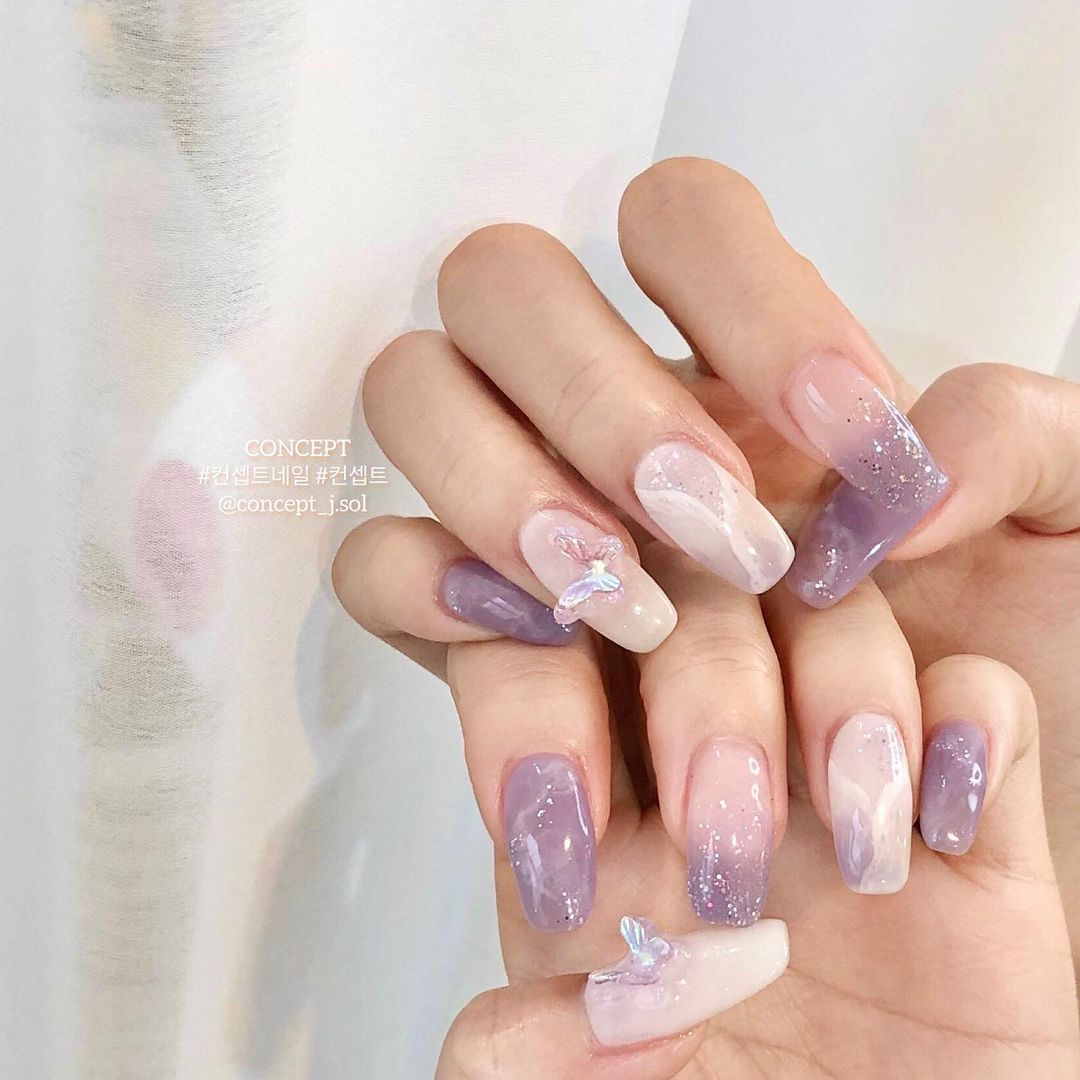 [잡담] 미연 연보라 나비 네일 했다💜🦋 - 인스티즈(instiz) 연예 카테고리