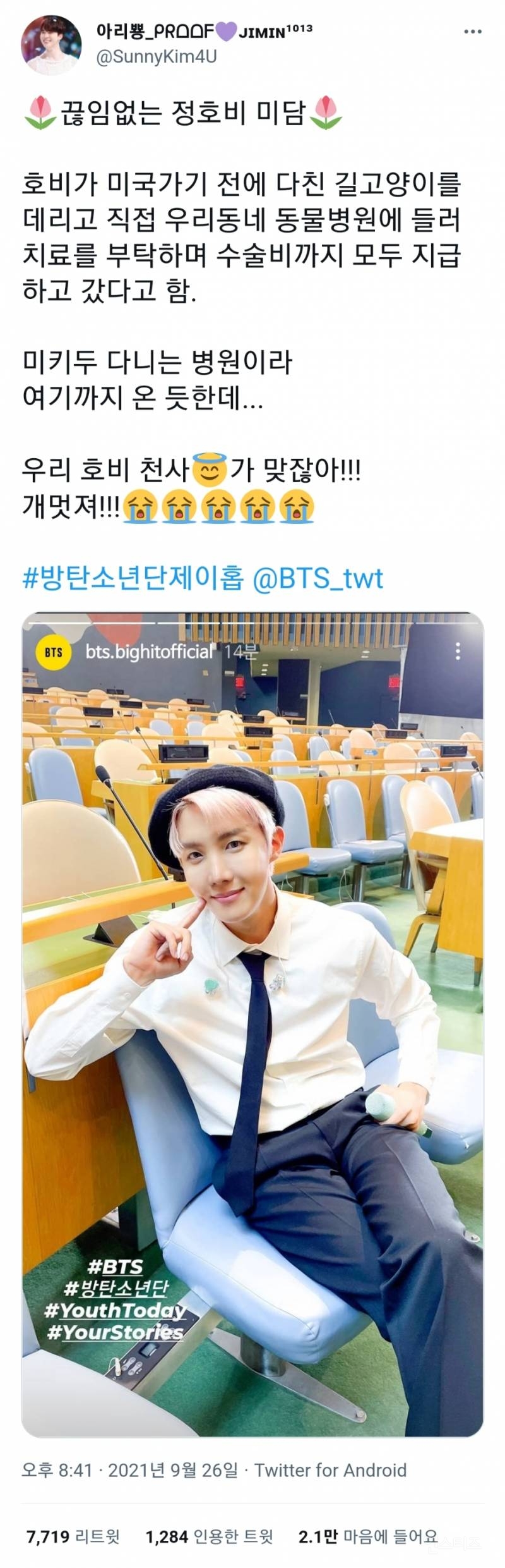 [잡담] 방탄 제이홉 길냥이 구조한거 사실이었네 | 인스티즈