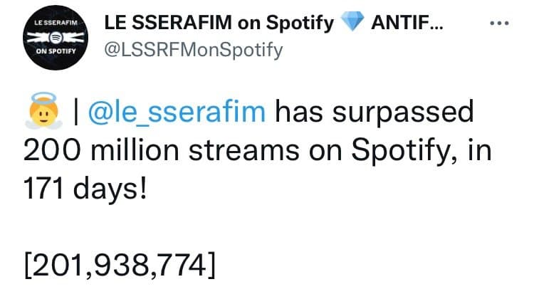 [정보/소식] 르세라핌 스포티파이 2억 스트리밍 달성 | 인스티즈