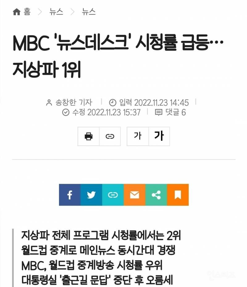 MBC'뉴스데스크'시청률 급등...지상파1위 | 인스티즈