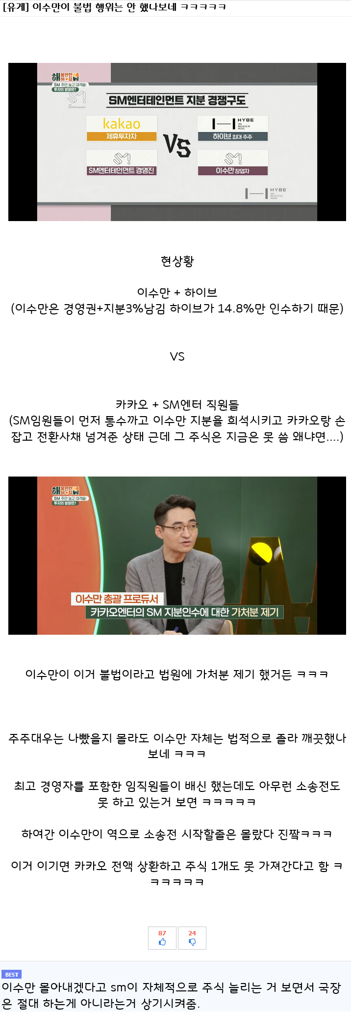 [잡담] 이수만 카카오sm주식 가처분 제기 | 인스티즈
