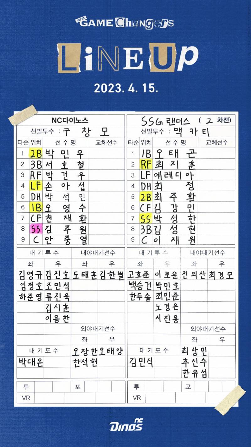 [알림/결과] 4/15 인천 SSG전 라인업지 | 인스티즈