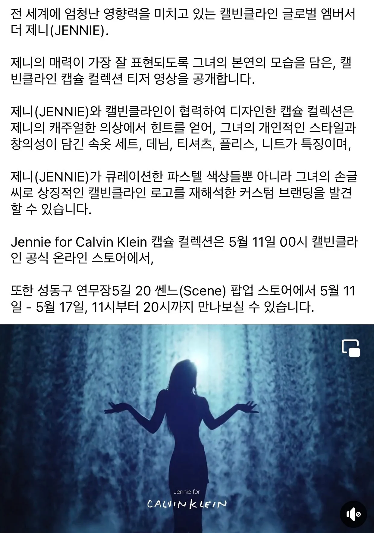 [정보/소식] 제니 캘빈클라인 성수 쎈느에서 팝업 스토어 열림 | 인스티즈