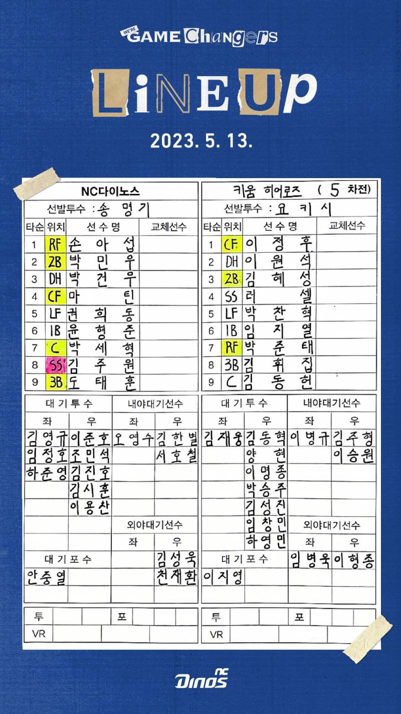 [알림/결과] 5/13 고척 키움전 라인업지 | 인스티즈