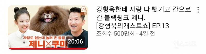 500만뷰 돌파한 블랙핑크 제니 × 강형욱 개스트쇼 | 인스티즈