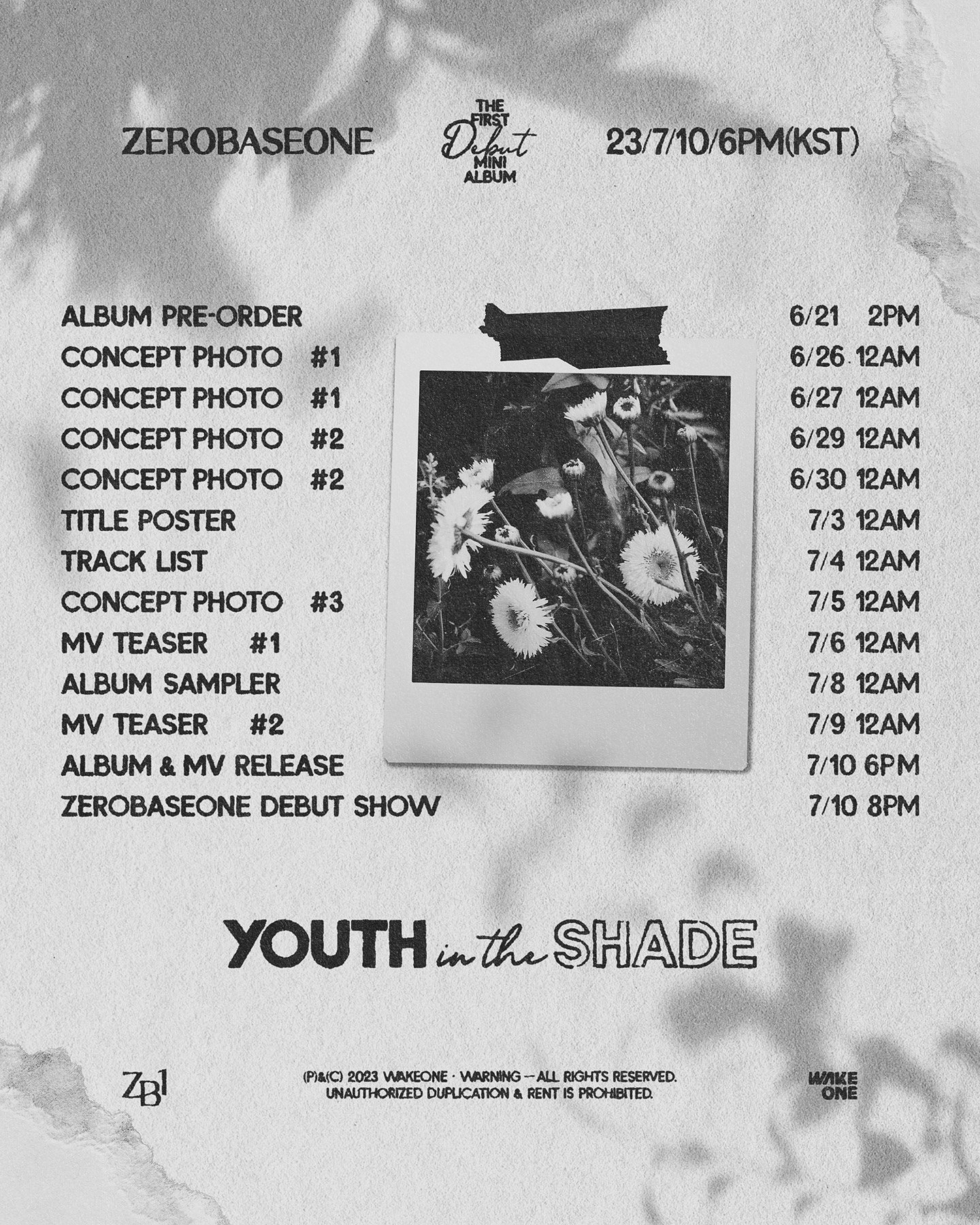 [정보/소식] ZEROBASEONE The 1st Mini Album [YOUTHINTHESHADE] Promotion Schedule | 인스티즈