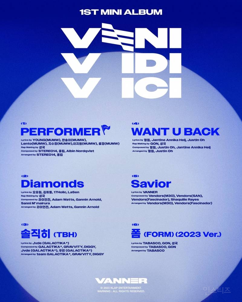 VANNER(배너) 1ST MINI ALBUM [VENIVIDIVICI] Track List | 인스티즈