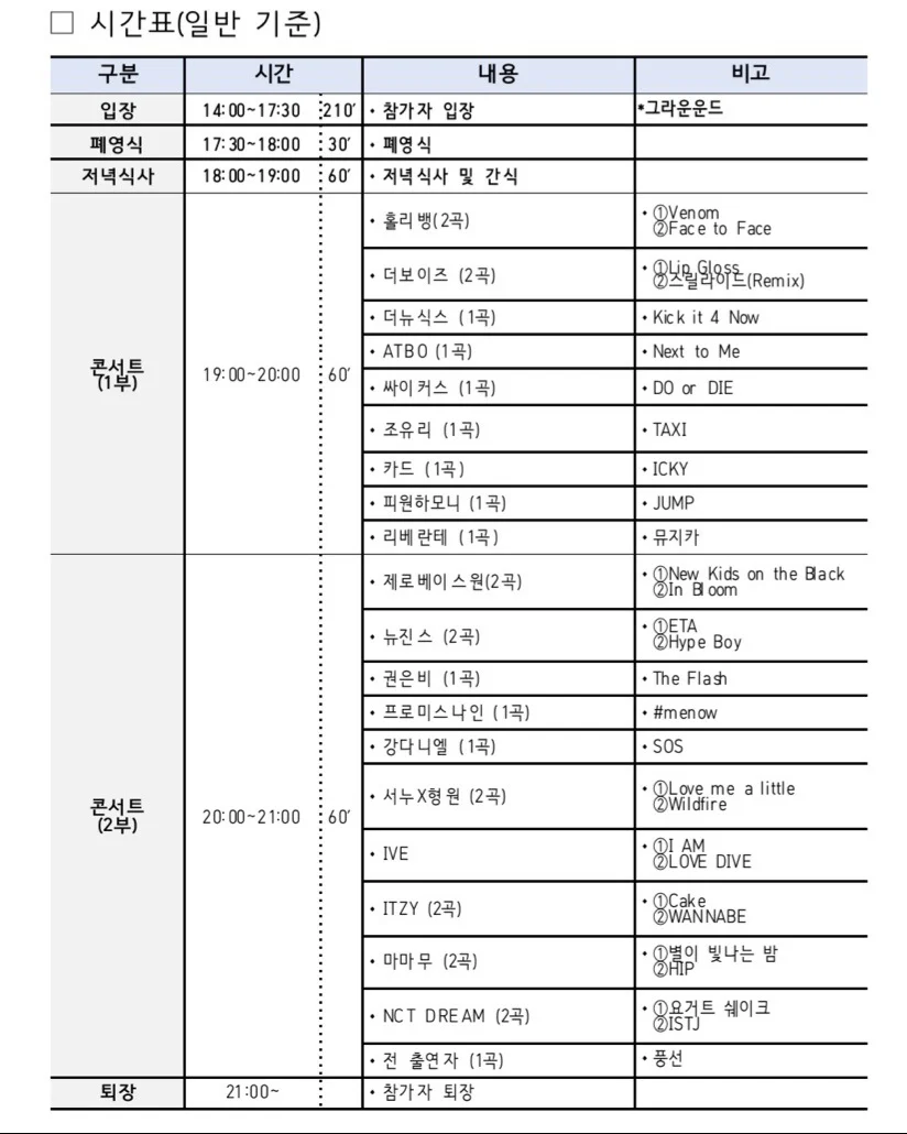 [정보/소식] 잼버리 콘서트 큐시트 | 인스티즈