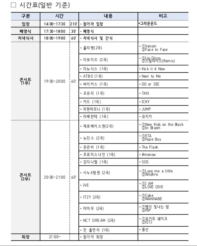 [정보/소식] 오늘자 열리는 잼버리 콘서트 큐시트.jpg | 인스티즈