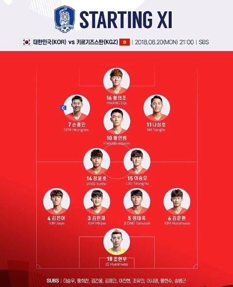 [OnAir] 5년 전 자카르타 아시안게임의 키르기스스탄전 라인업을 살펴보자 | 인스티즈