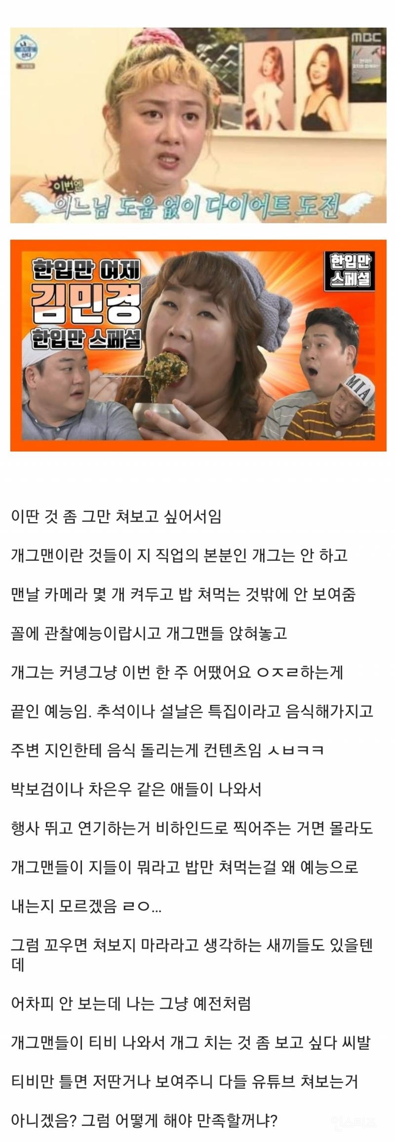 요즘 예능이 재미가 없는 이유는 개그맨이 개그를 하지 않아.jpg | 인스티즈