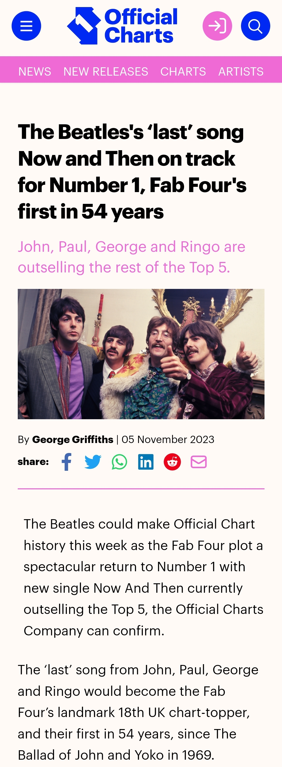 [정보/소식] 비틀즈 54년만에 영국 오피셜 차트 1위 예정 | 인스티즈