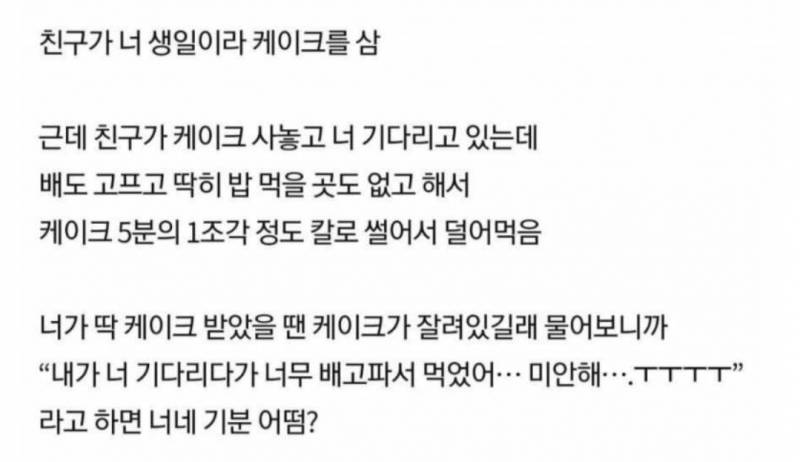 [잡담] 내 생일이라서 친구랑 만나기로 했는데 나한테 줄 케이크 먹어버리면 어떻게 할거야? | 인스티즈