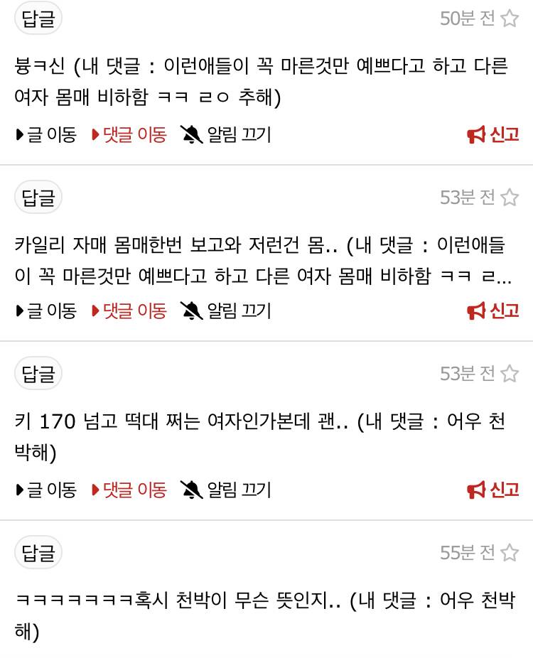 [잡담] 아개읏겨 여자 유명인 떡대 있다고 조롱하는 댓글이라 뭐라했는데 | 인스티즈