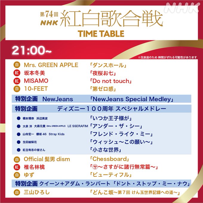 [정보/소식] 홍백 타임테이블 | 인스티즈