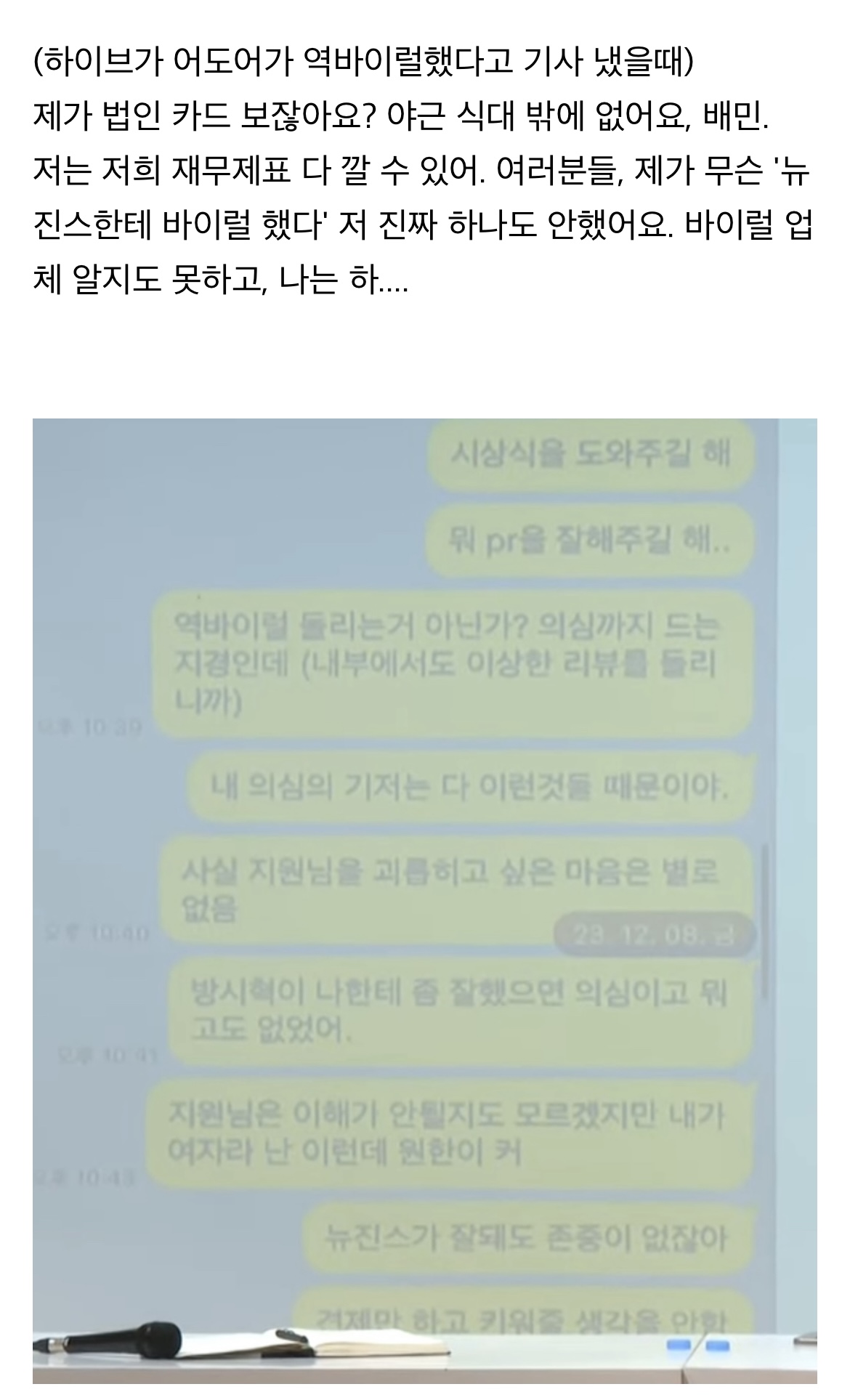 [잡담] 민희진 기자회견에서 역바이럴 관련 언급 | 인스티즈