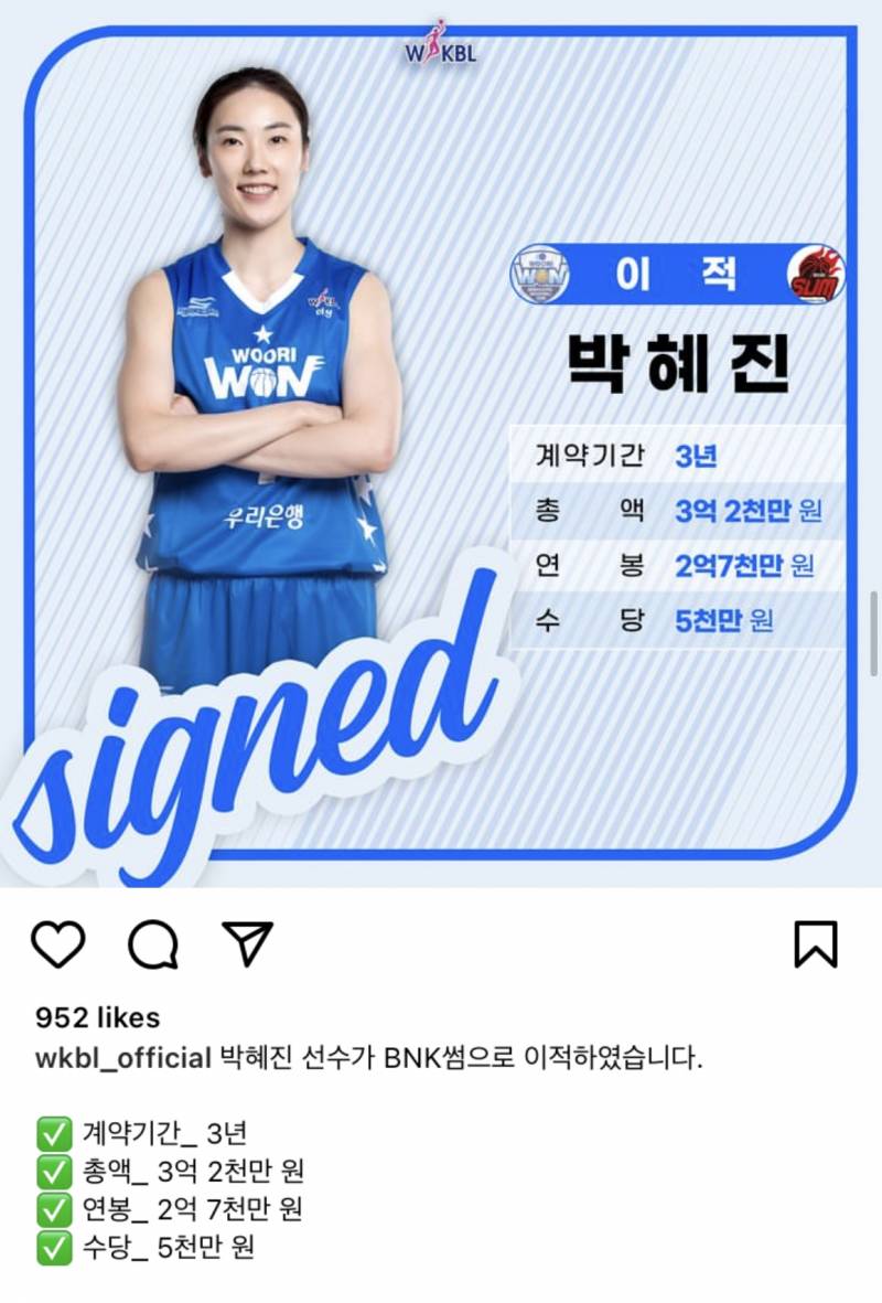 [정보/소식] 박혜진(2차 FA)우리은행-BNK썸 이적 | 인스티즈