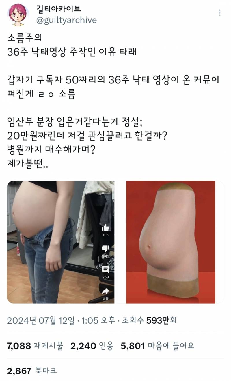 36주 낙태 브이로그 주작의심 증거.twt | 인스티즈