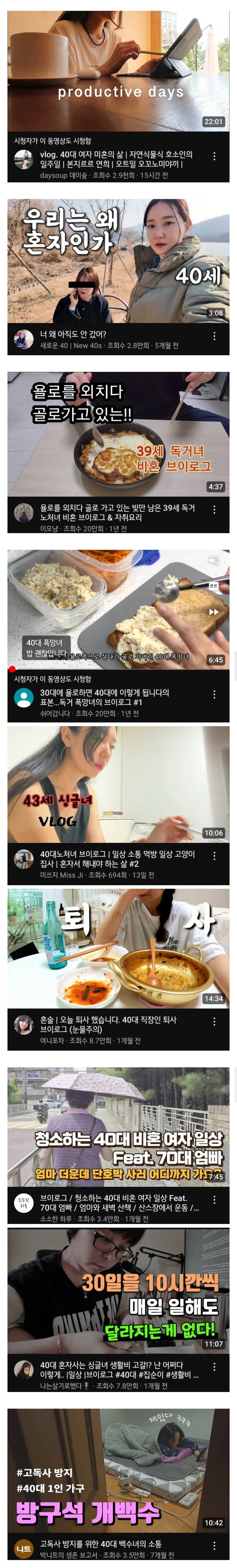 유튜브, 40대 비혼녀 V로그 급증중 | 인스티즈