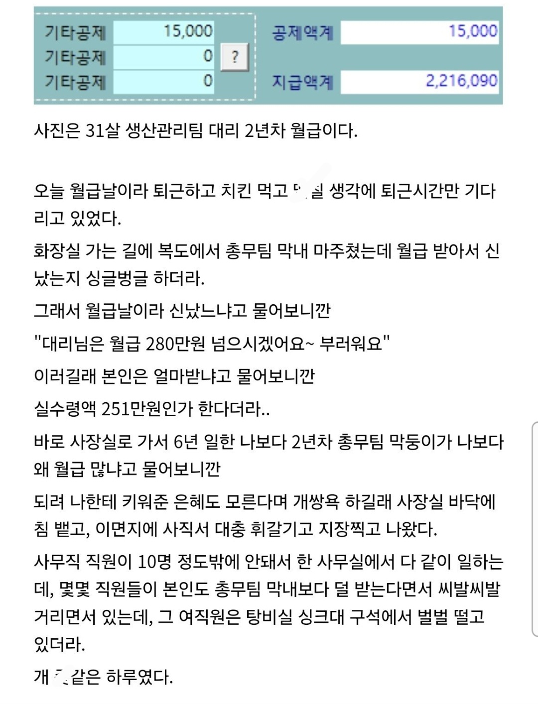 막내직원보다 연봉 낮은거 알고 퇴사한 네티즌.jpg | 인스티즈