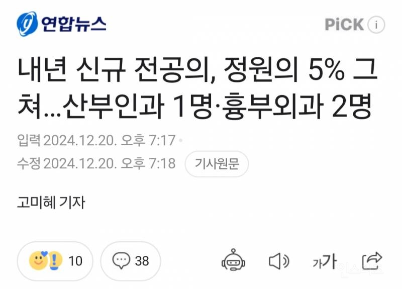 내년 신규 전공의 전국 산부인과 1명, 흉부외과 2명... | 인스티즈
