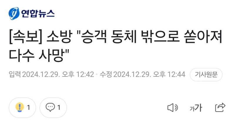 [속보] 소방 "승객 동체 밖으로 쏟아져 다수 사망" | 인스티즈