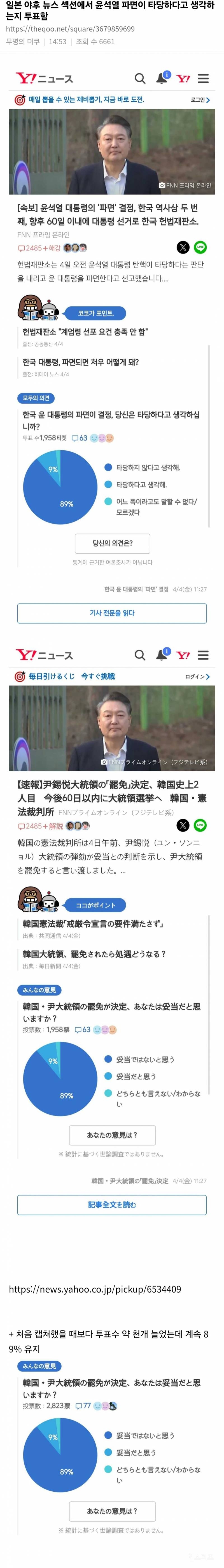  일본 야후 뉴스에서 윤석열 파면 타당성 투표 중8