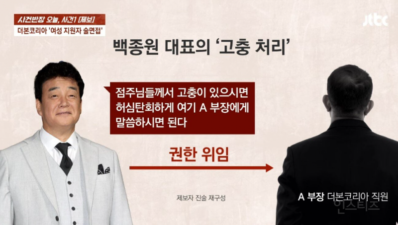 "남친 있냐?" 허벅지 '슬쩍'…백종원 더본 임원, 여성에 '술자리 면접' | 인스티즈