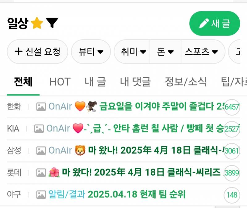 [잡담] 일상 카테고리 눌렀는데 라온갈맥 달글 맞춘거 귀엽고웃겨 - 인스티즈(instiz) 야구 카테고리