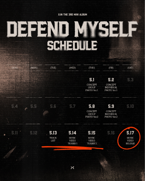  엑신, 신보 &apos;Defend Myself&apos; 타임테이블 공개…깊어진 음악 색깔 예고