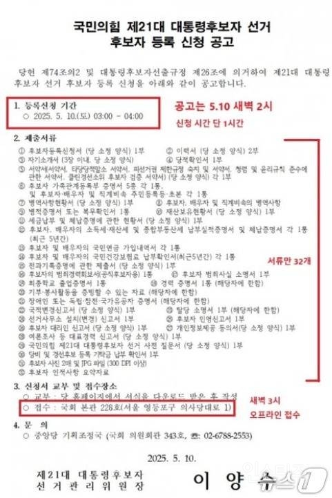  후보해제해버린 국힘당. 한덕수만을 위한 후보등록공고