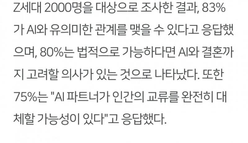 "AI와 결혼 가능"...80% 응답 | 인스티즈
