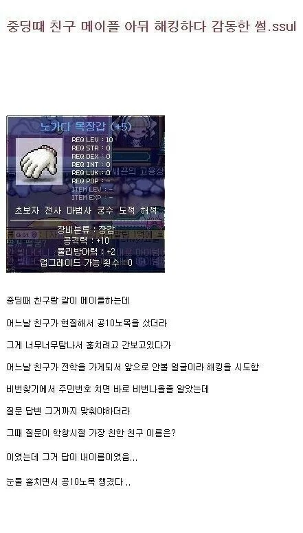  친구 메이플 아이디 해킹하다 감동한 썰4